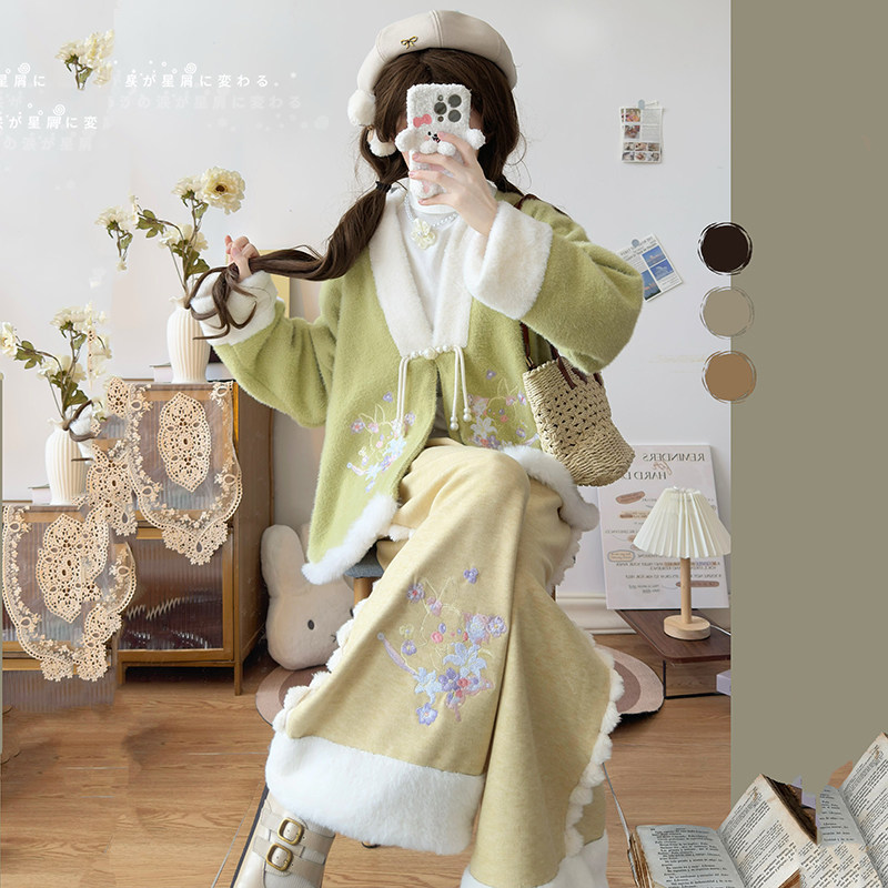 半岚原创汉服女[冬雪]2025新款加绒外套可爱绣花裤子国风套装冬款,淘宝优惠券,粉丝福利购,淘宝优惠卷