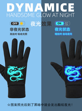 骑行手套男冬季加绒保暖防风夜光