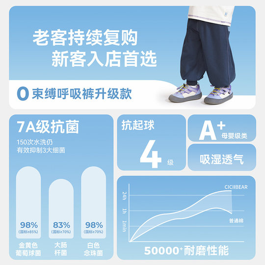 [560G云盾裤]齐齐熊男童裤子冬款加绒加厚宝宝卫裤儿童女童装薄绒