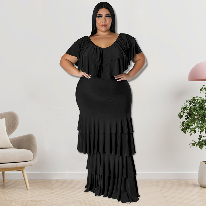 2023 autumn plus big size fat ladies long dress loose dress - 图0