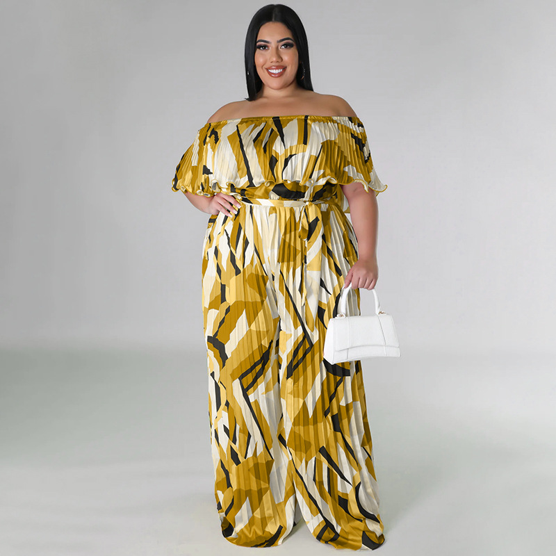 plus size women European fashion printing women jumpsuits - 图0