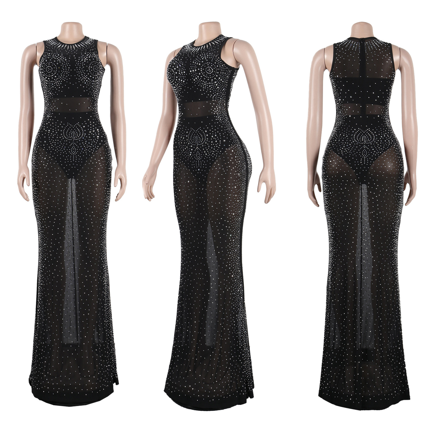 Maxi Dresses Sexy Sequin Long Ladies Party Dress black night - 图3