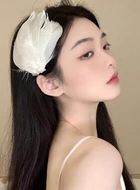 仙女白色羽毛发夹女网红发夹侧边夹芭蕾夹子高级汉服气质发饰