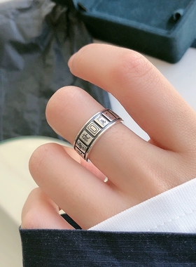 S925银复古戒指女麻将钱币个性简约小众开口指环潮