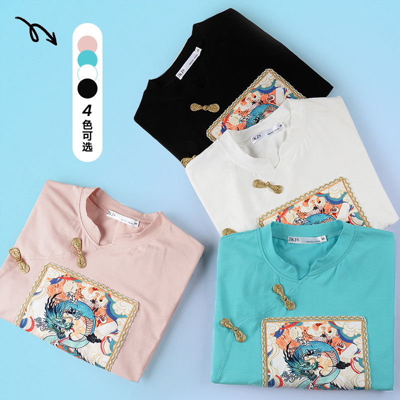汉服夏改良旗袍国潮短袖中国风t恤 jkjs上衣