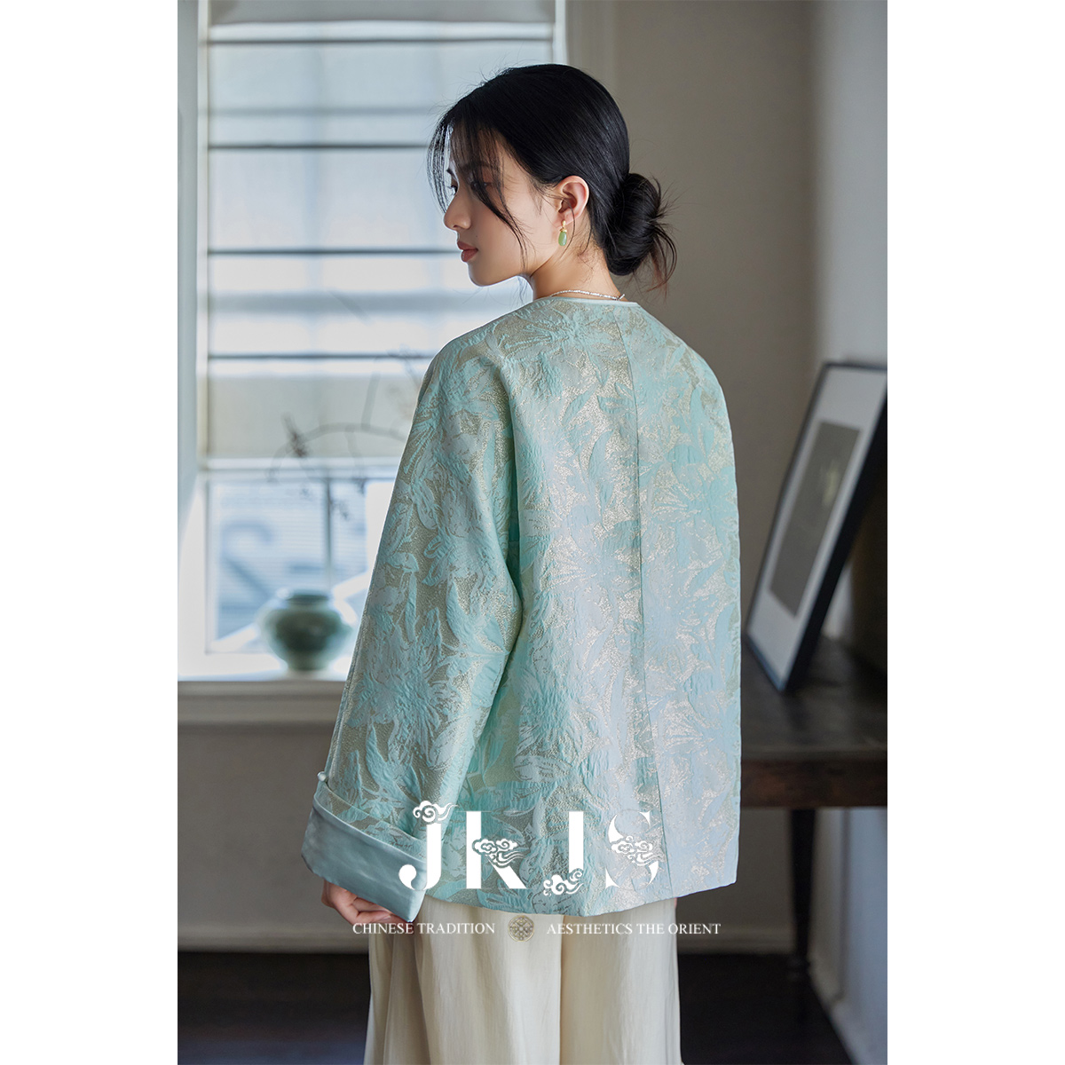 JKJS【青花釉】重工高级感提花面料新中式外套短款春装国风女装-图3