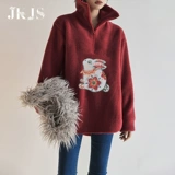 Флисовая зимняя толстовка, осенний демисезонный красный оберег на день рождения, куртка, увеличенная толщина, китайский стиль, коллекция 2022, с вышивкой