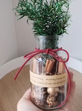 森系肉桂生财窄口大肚幸运聚财玻璃瓶香薰ins床头摆件小红薯同款