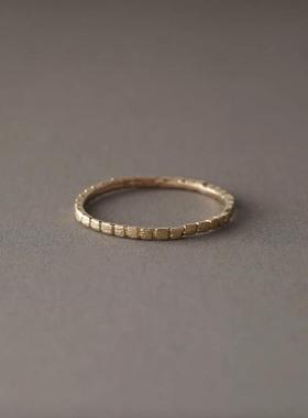 noguchi法式手工素金小方块戒指