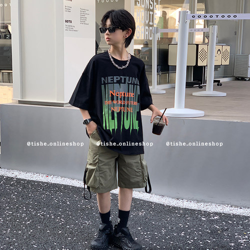 男童短袖T恤2025夏装新款纯棉上衣夏季中大童男装炸街半袖体恤衫9 - 图1