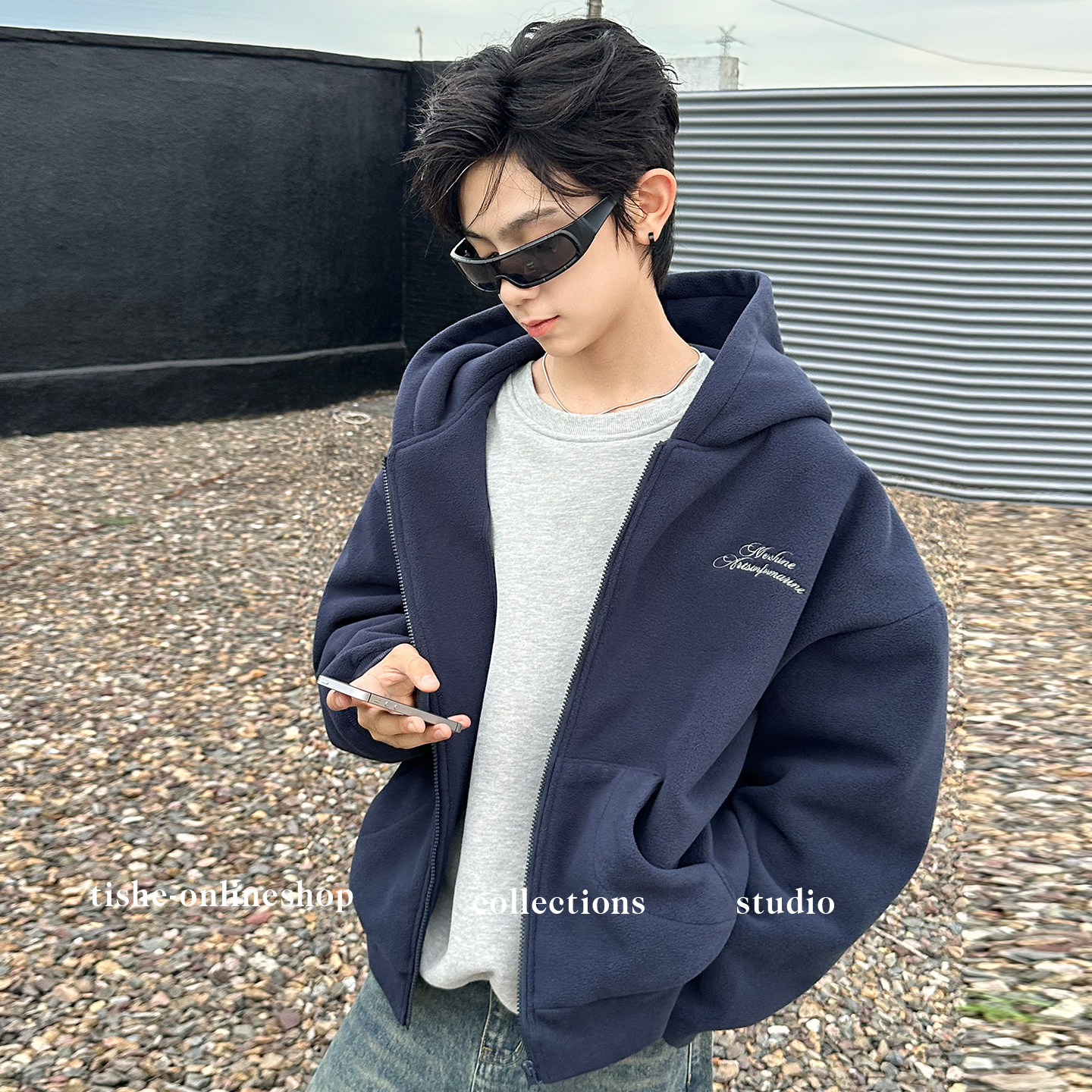 男大童加绒外套秋冬款中大童宽松加厚连帽开衫卫衣青少年冬装上衣 - 图2