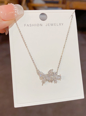 轻奢时尚小众设计感满钻蝴蝶吊坠项链气质甜美小清新百搭锁骨链女