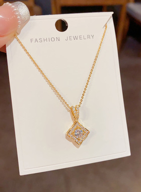韩版气质时尚超闪满钻菱形项链女小众简约轻奢设计感饰品源头厂家