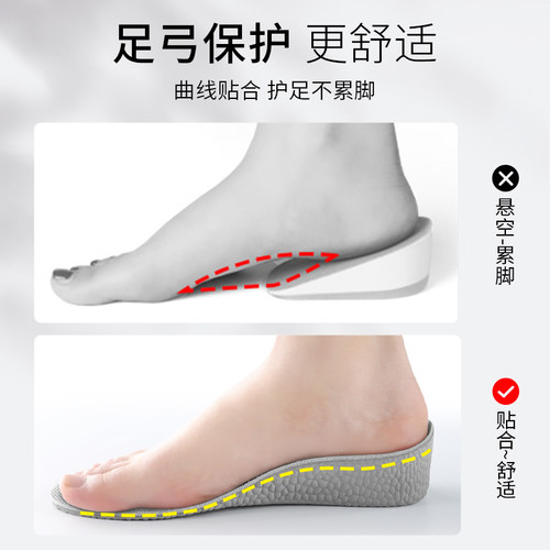 增高鞋垫女不累脚隐形内增高鞋垫男半垫小白鞋增高垫足弓支撑女款 - 图0