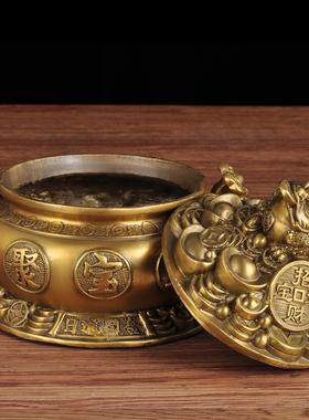 黄铜金蟾聚宝盆摆件风水家居客厅金蟾店铺开业乔迁礼品招财聚宝盆