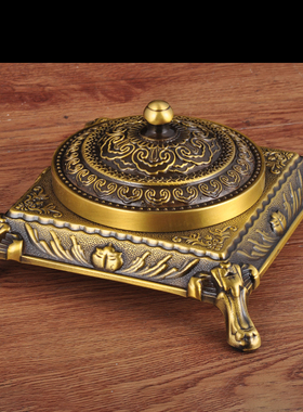 黄铜带盖烟灰缸摆件中式客厅