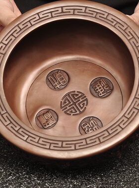紫铜龙纹八宝聚宝盆摆件招财铜缸