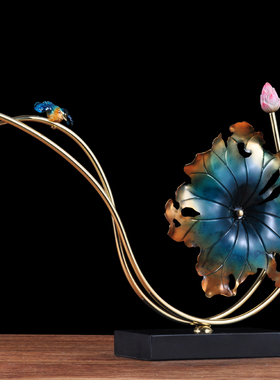 黄铜荷花摆件荷叶翠鸟工艺品家居客厅玄关装饰品乔迁新居商务礼品