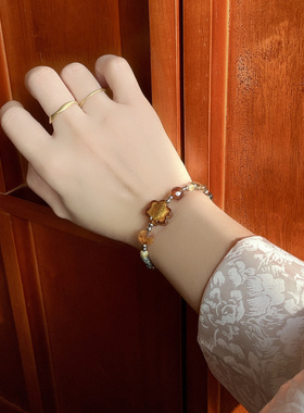 「琥珀黄沙」小众设计感钛钢手链捷克进口琉璃手串美拉徳手饰新款