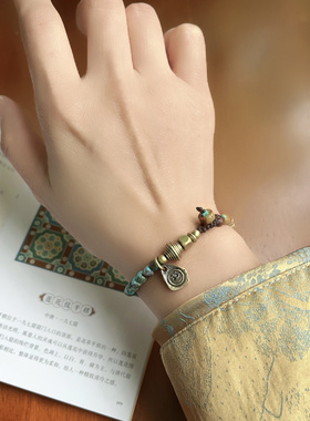 「苔痕旧梦」小众新中式复古手链原矿绿松石渐变色手串中性清冷感