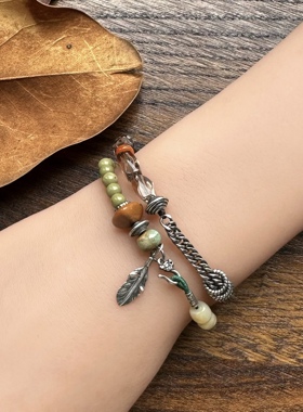 「青芜」4mm天然阿拉善抹茶绿手链叠戴静心祈福手串