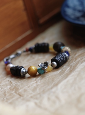 「苍木星河」天然多宝手串沉香蜜蜡菩提青金石复古藏风手链男女款