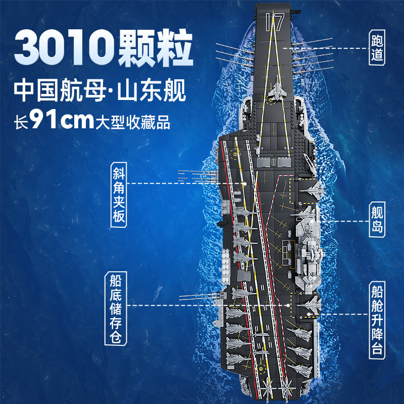 森宝积木中国航母山东舰男孩拼装玩具军舰积木模型福建舰航空母舰
