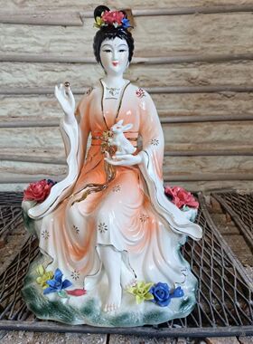 陶瓷飞天嫦娥玉兔仙子神像月亮仙女家居镇宅平安嫦娥佛像家居摆件
