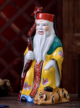 陶瓷踏虎山神神像供奉家居安摆件