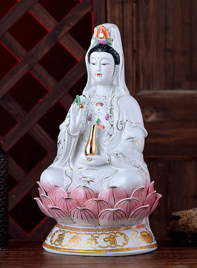 10~18寸坐荷观音菩萨 陶瓷佛像摆件/彩绘坐莲观世音菩萨