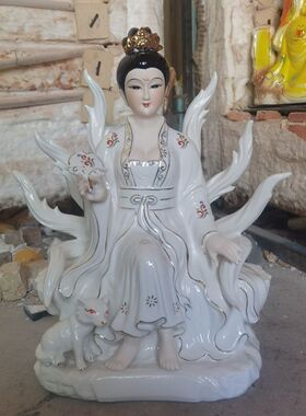 陶瓷九尾狐神像女狐九狐姑娘白狐像陶瓷材质