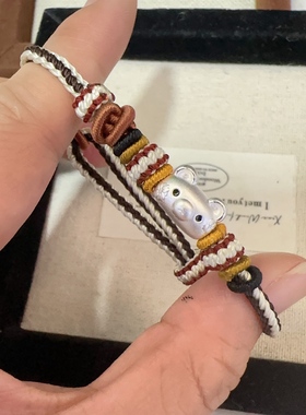 缝补熊银饰手链纯银999足银