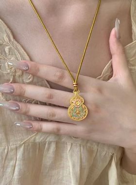 盈诺珠宝足银999新中式海棠花葫芦描金珐琅彩工艺吊坠福禄9克左右