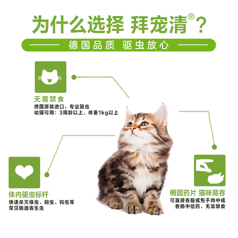 德国进口拜宠清猫咪体内驱虫药幼猫吡喹酮片恩倍多体外除虫打虫药 - 图2
