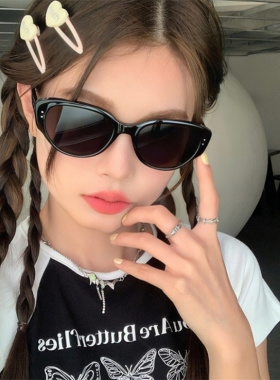JJJ SHOP 黑色墨镜系~韩系风椭圆太阳镜女男防紫外线猫眼可近视