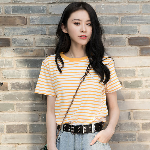Striped short-sleeved T-shirt for women 2023 summer new women's fashion ...