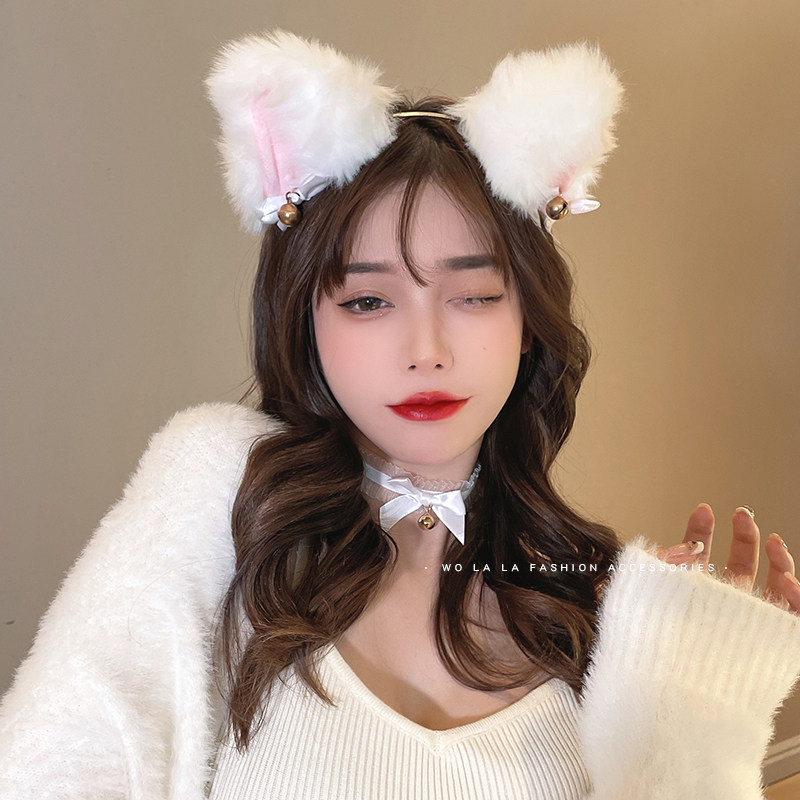 铃铛猫耳朵发箍女性感纯欲风发卡兽耳头饰可爱猫咪毛绒狐狸头箍