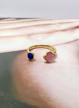 天然女王贝戒指搭配青金石欧美风