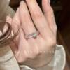 Kuning Plain Jade Brings Light ~ New Chinese Style White Chalcedony Zircon Ring Classic Round Diamond Light Luxurious and High-end Ring