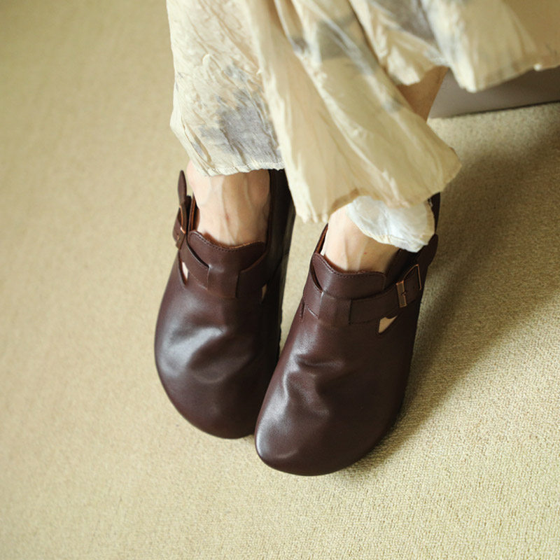 青步自制 水洗牛皮~高级感全包皮面勃肯鞋女真皮折皱休闲平底女鞋,淘宝优惠券,粉丝福利购,淘宝优惠卷