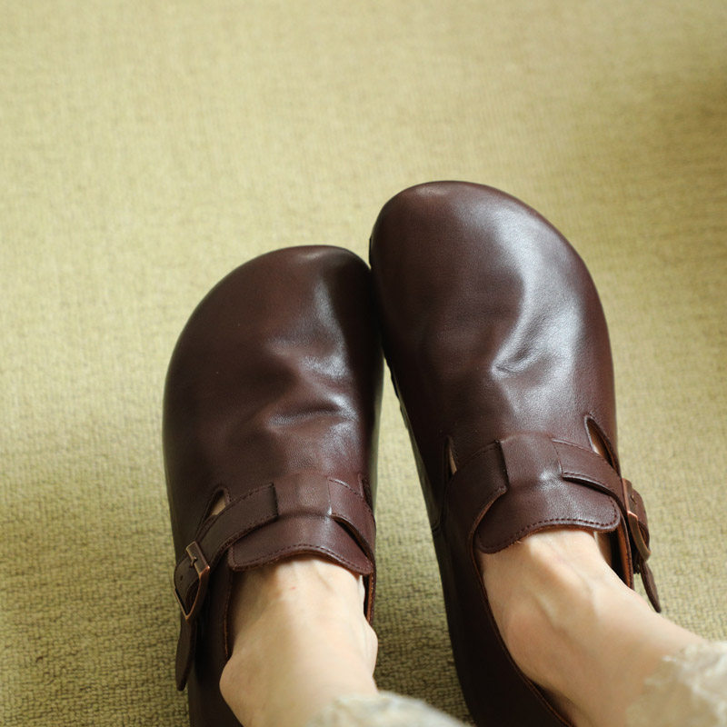 青步自制 水洗牛皮~高级感全包皮面勃肯鞋女真皮折皱休闲平底女鞋,淘宝优惠券,粉丝福利购,淘宝优惠卷