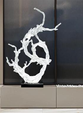 酒店大堂浪花雕塑透明树脂摆件现代轻奢售楼处别墅玄关客厅装饰品
