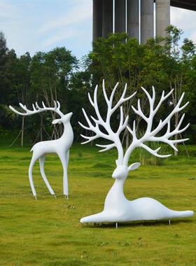 不锈钢鹿摆件酒店大堂艺术抽象铁艺镂空鹿雕塑大型动物工艺品装饰