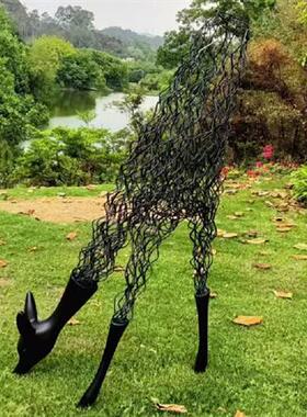 大型金属钢丝鹿创意镂空摆件北欧风格家居动物抽象落地雕塑品