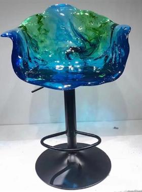 酒店前台透明树脂休闲吧台椅子摆件创意水晶玻璃艺术品凳子雕塑