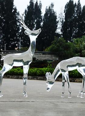 酒店大堂售楼处落地大摆件抽象动物透明树脂梅花鹿雕塑装饰品定制