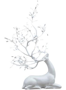 不锈钢镂空抽象梅花鹿雕塑铁艺树叶大角鹿足浴店售楼部玻璃钢摆件