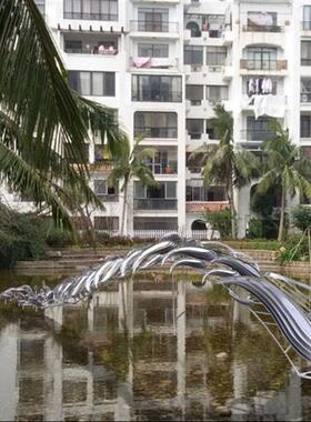 不锈钢镜面金属鱼雕塑酒店会所大堂别墅中庭风水鱼装饰品铁艺摆件