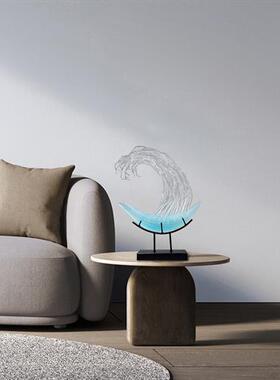 晶悦透明树脂浪花摆件雕塑客厅玄关抽象装饰艺术酒店会所大堂摆设