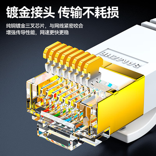 山泽七类网线CAT7类扁平纯铜屏蔽万兆高速电脑宽带家用工程成品跳线扁线千兆超6六类五5类线路由器网络连接线